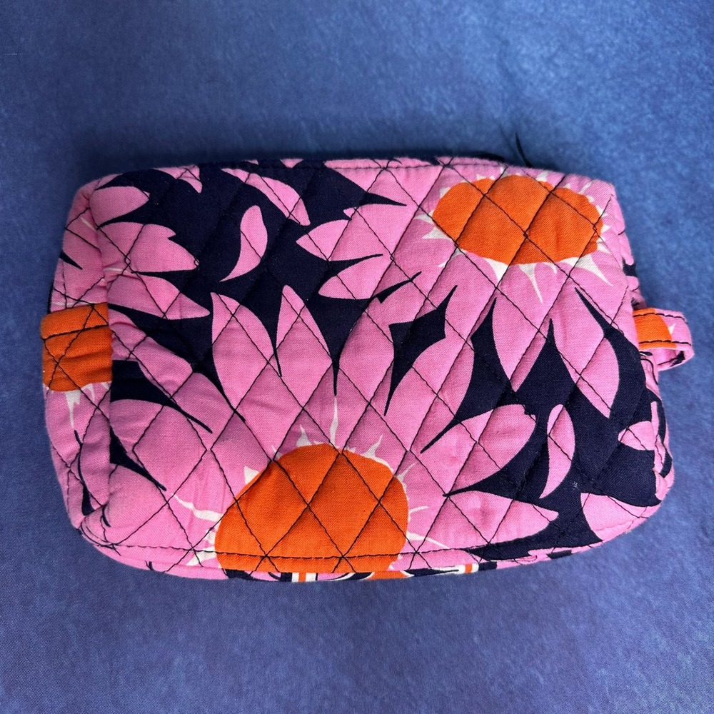 Vera Bradley Cosmetic Bag Pink Orange Floral Quilted Cotton Travel Pouch